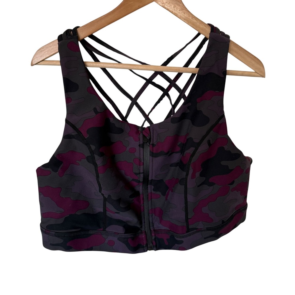 torrid Purple & Black Camo Zip Front Strappy Sports Bra